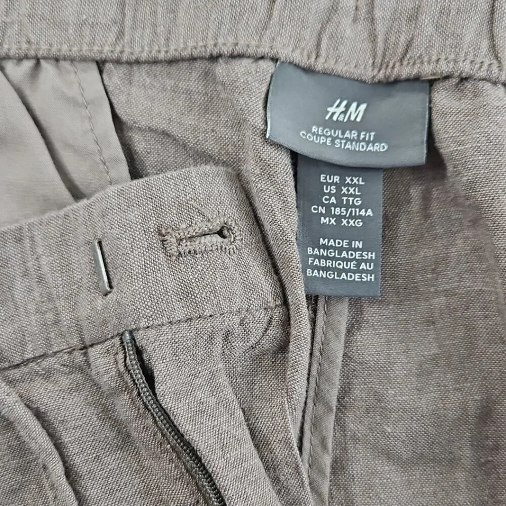 H&M Men's‎ Linen Blend Jogger Men's XXL Brown Drawstring Elastic EUC Lightweight